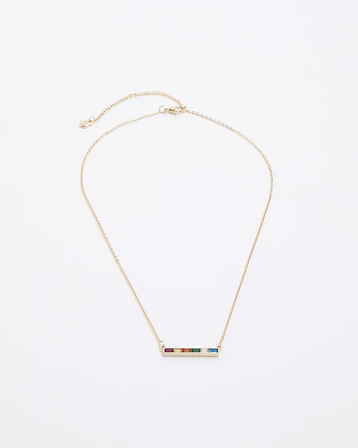Gold diamante bar necklace