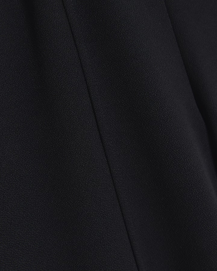 Petite black stitched wide leg trousers
