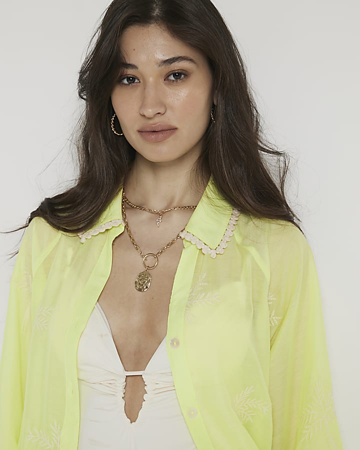 Yellow embroidered beach shirt