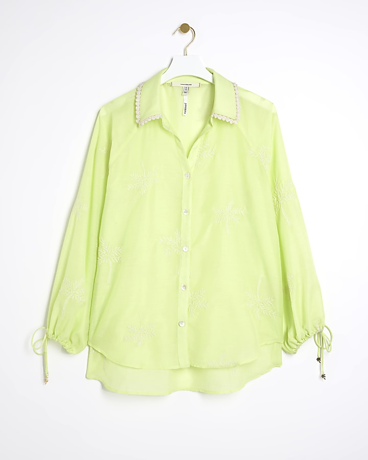 Yellow embroidered beach shirt