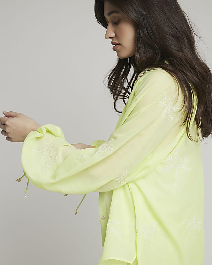 Yellow embroidered beach shirt