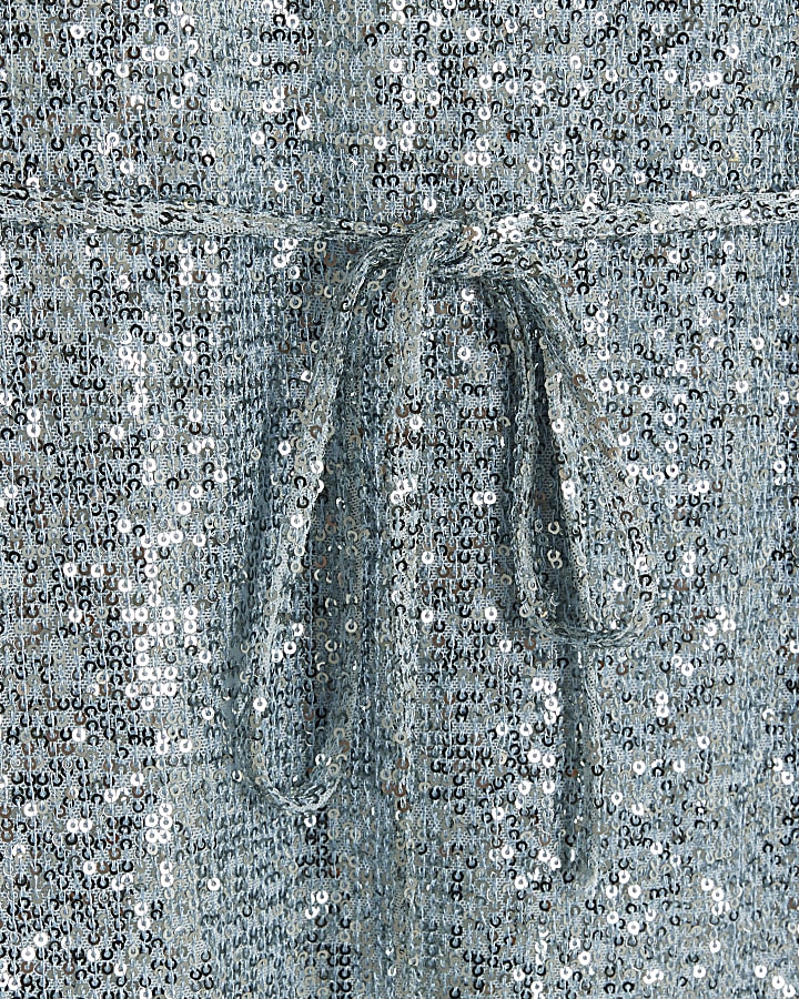 Blue sequin tie waist slip midi dress
