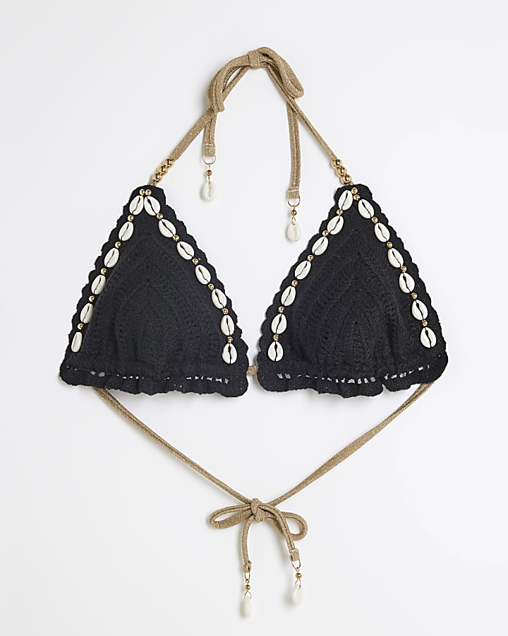 Black Crochet Shell Bikini Top