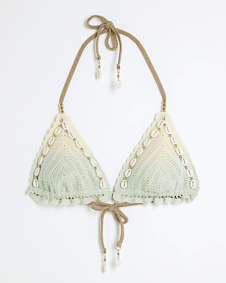 Cream Ombre Crochet Shell Bikini Top