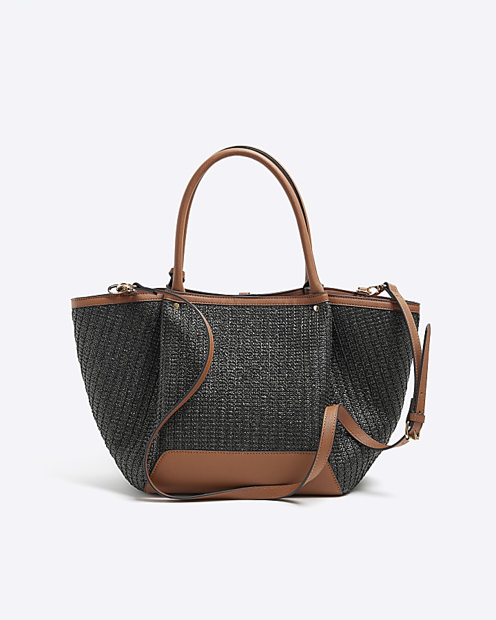 Black raffia large tote bag