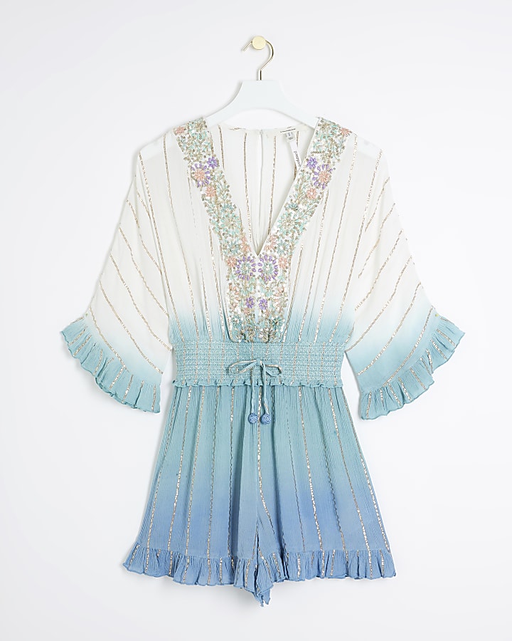 Blue ombre embellished playsuit