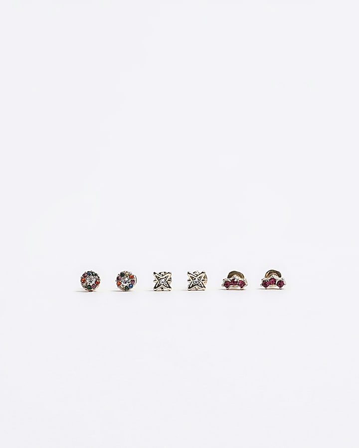 Gold diamante stud earrings multipack