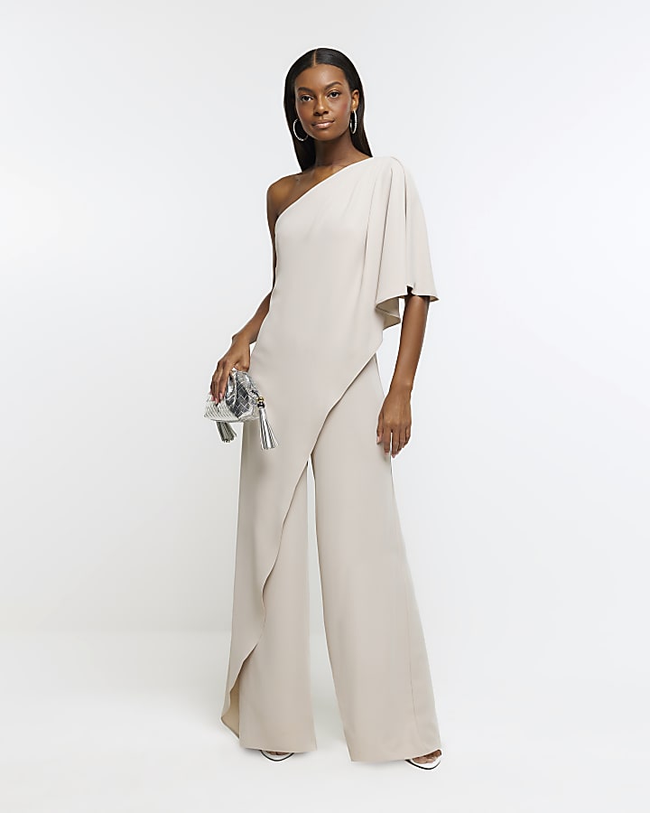 Stone cape wide leg jumpsuit