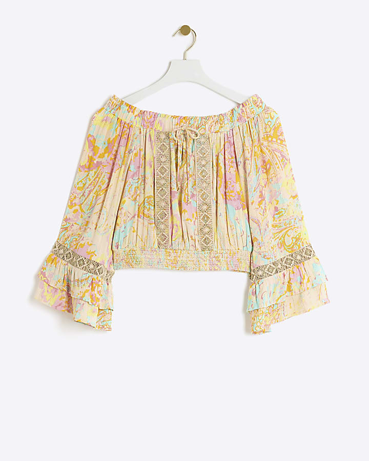 Pink paisley bardot beach top