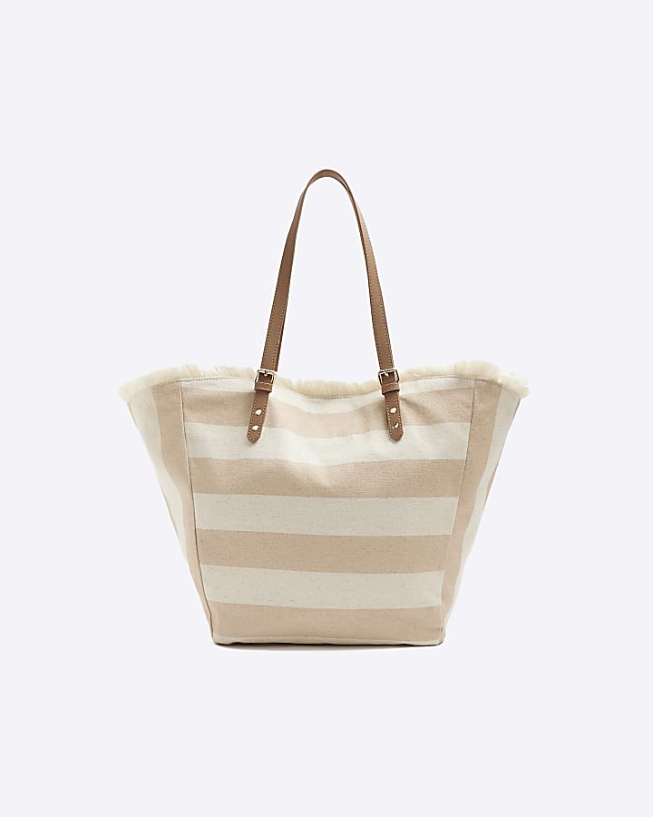 Beige striped beach bag