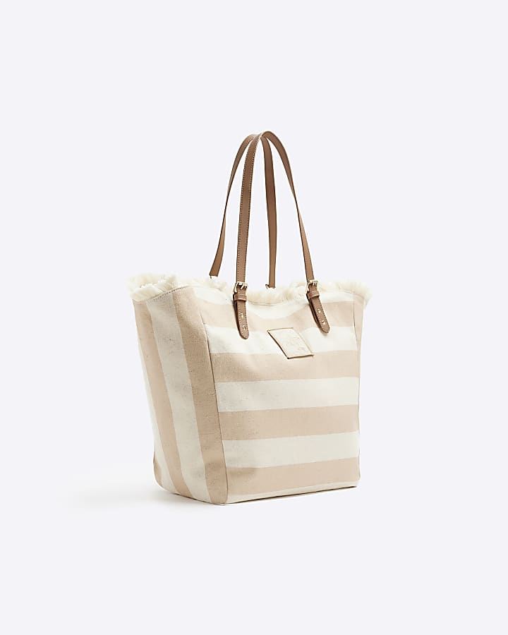 Beige striped beach bag