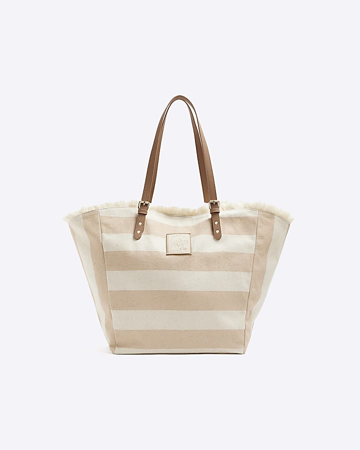 Beige striped beach bag