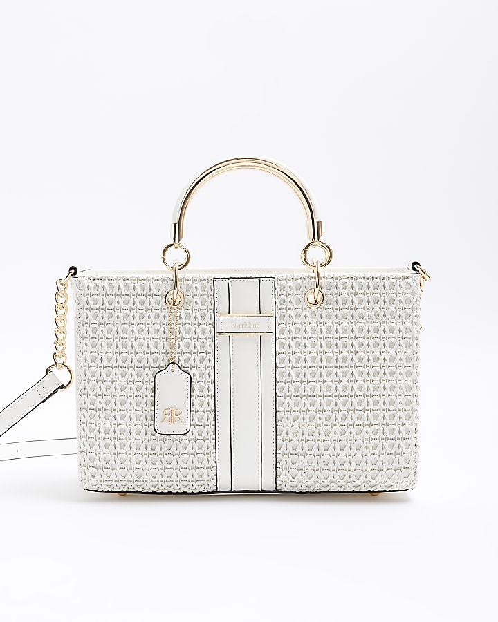 White Embossed Weave Tote Bag