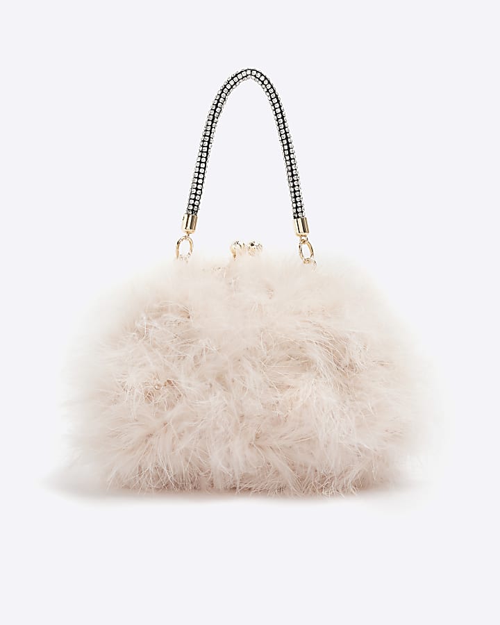 Pink feather clip top cross body bag