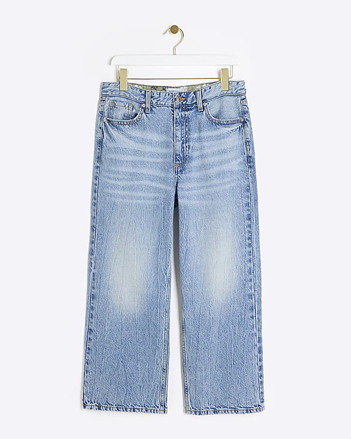 Petite blue cropped relaxed straight jeans