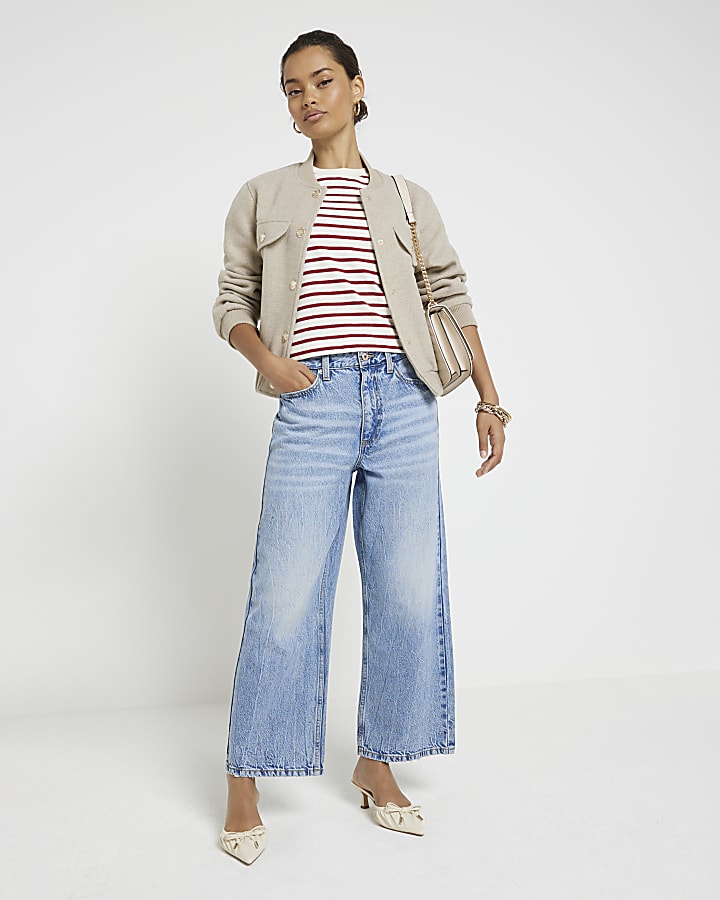 Petite blue cropped relaxed straight jeans