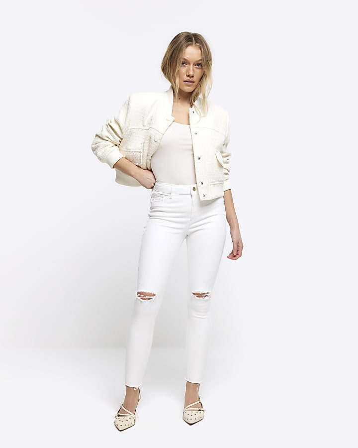 Petite white ripped Molly skinny jeans River Island