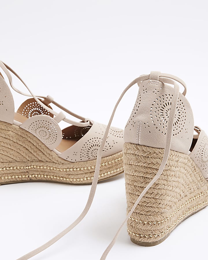 Pink cut out espadrille wedge sandals