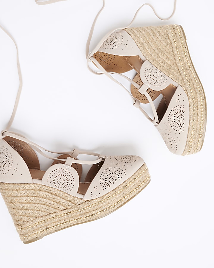 Pink cut out espadrille wedge sandals