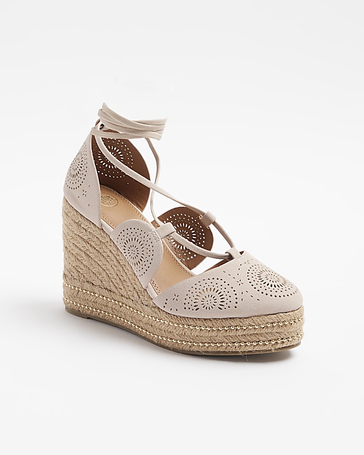 Pink cut out espadrille wedge sandals