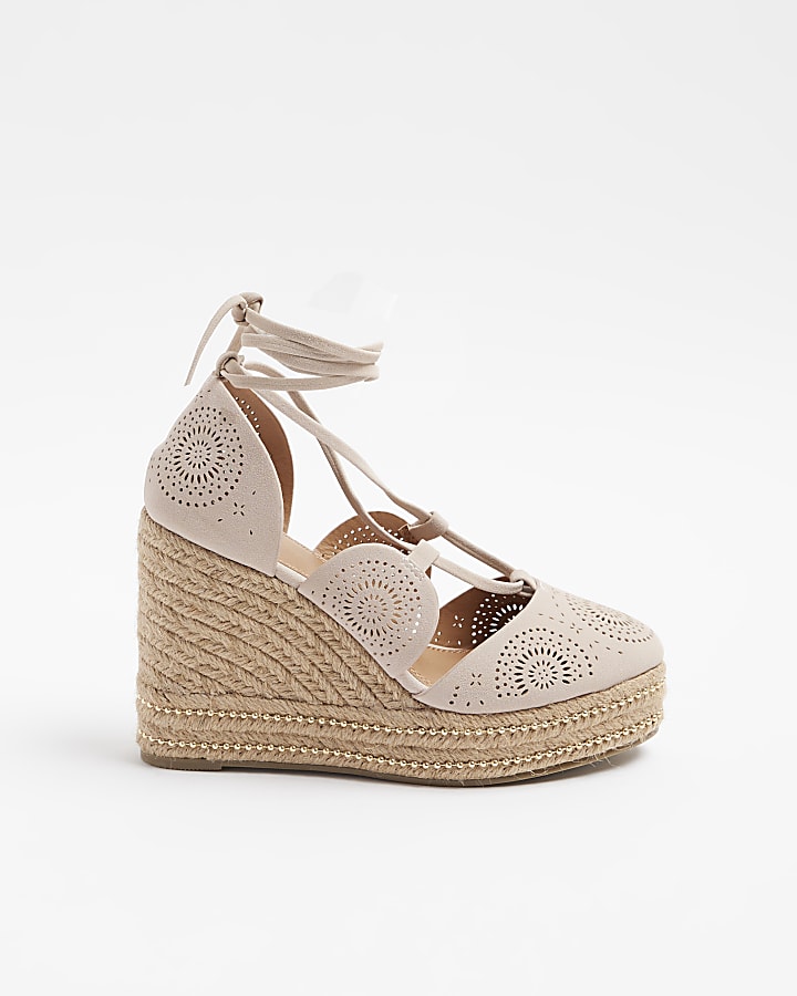 Pink cut out espadrille wedge sandals