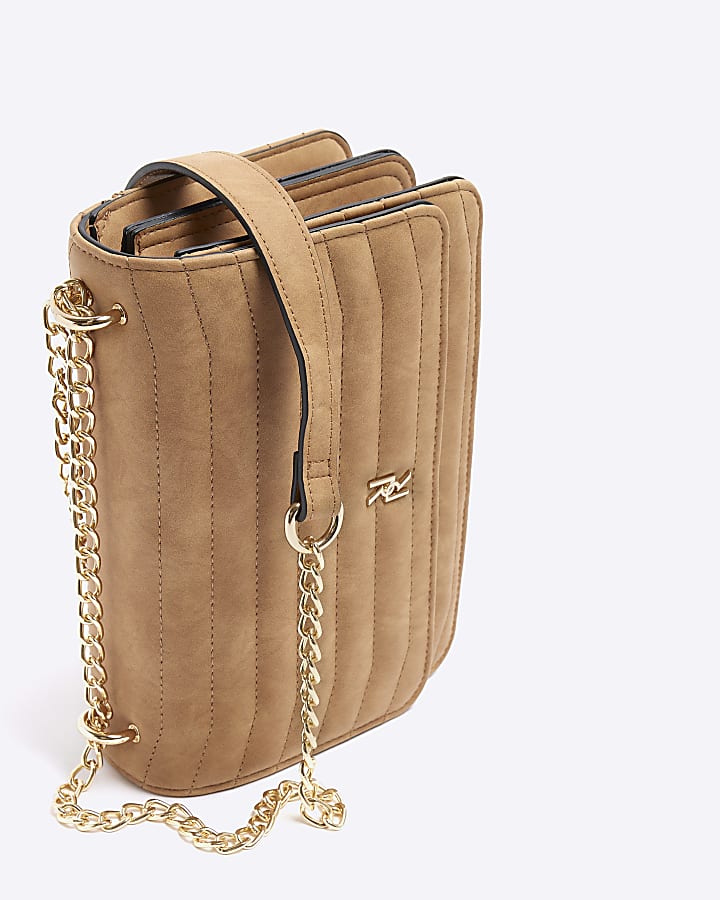 Light Brown quilted chain shoulder bag