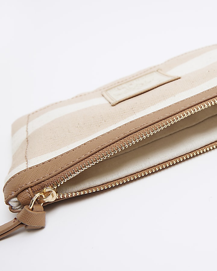 Beige canvas striped pouchette bag