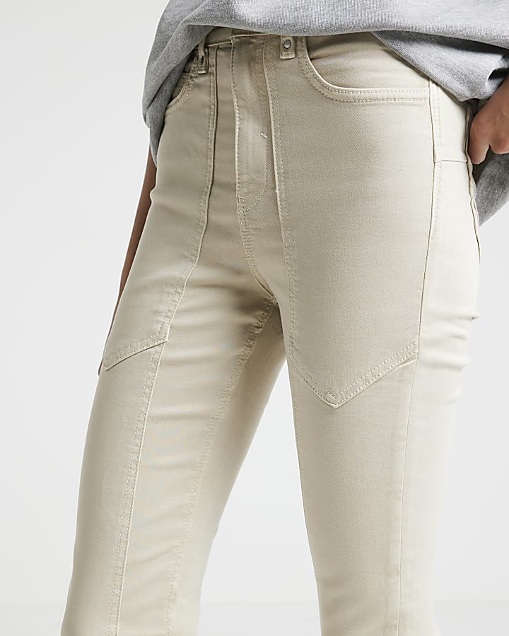 Beige high waisted seamed skinny jeans