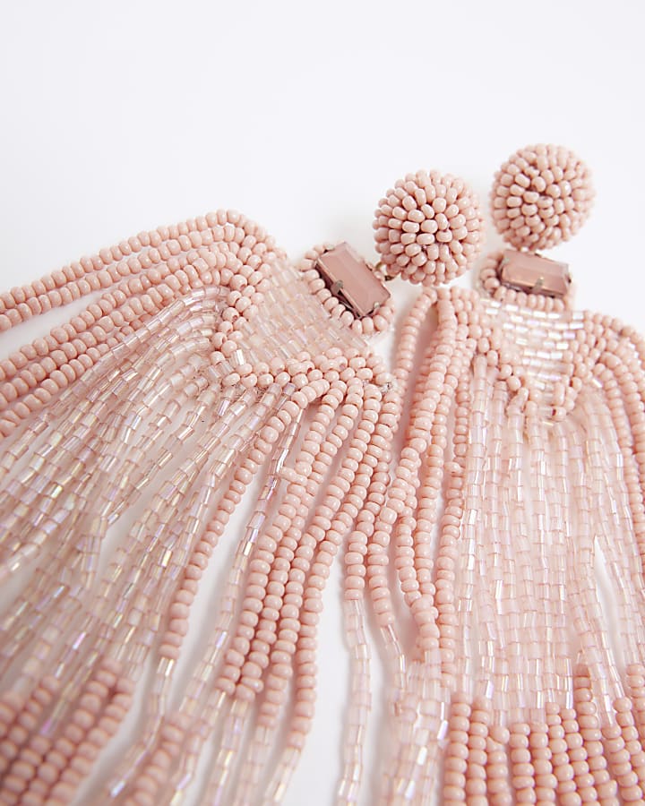 Pink beaded tassel drop earrings