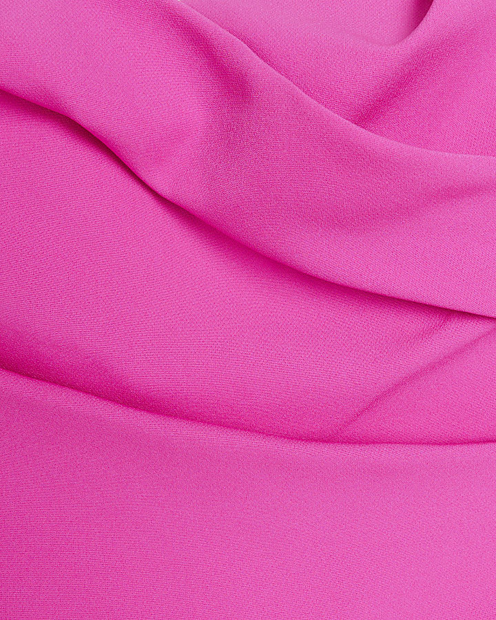 Pink ruched open back bodycon midi dress