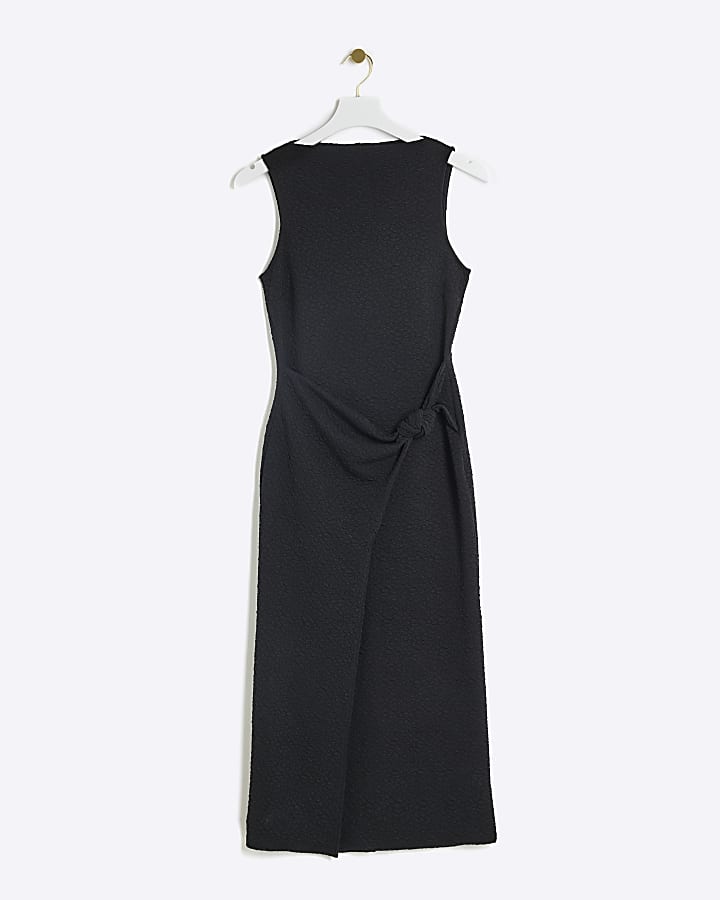 Black textured knot bodycon midi dress