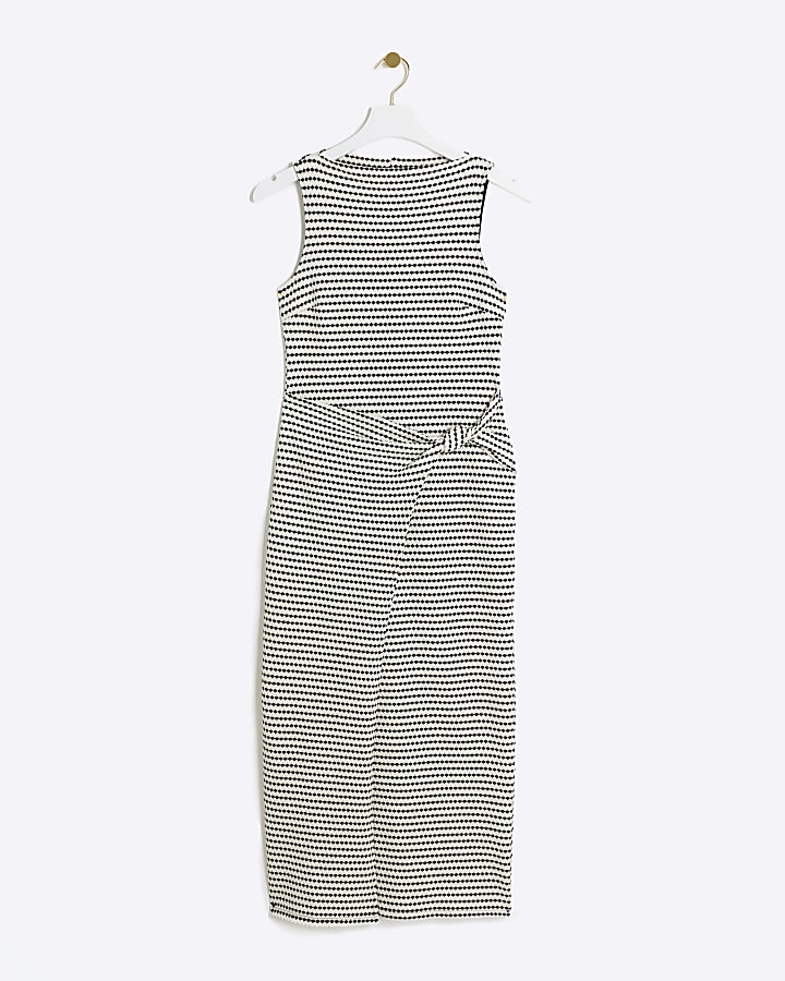 Cream textured stripe knot bodycon midi dress