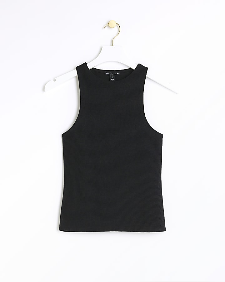 Black Rib Halter Neck Top