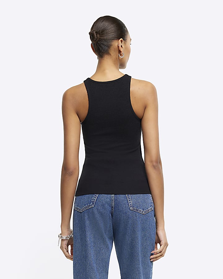 Black Rib Halter Neck Top