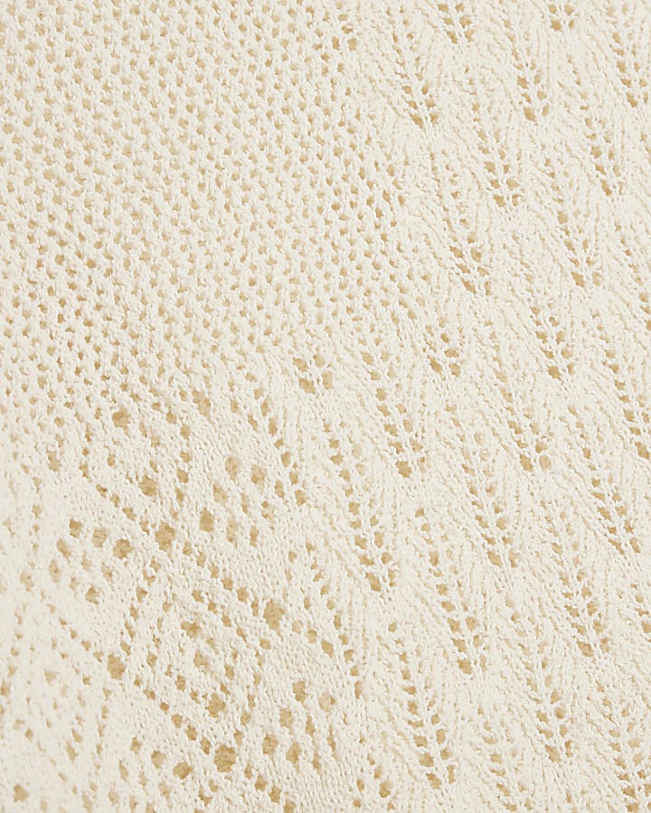 White crochet stitch detail knit top
