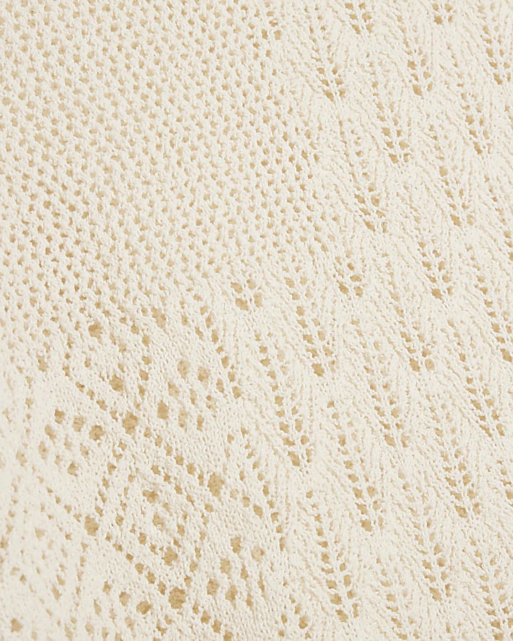 White crochet stitch detail knit top