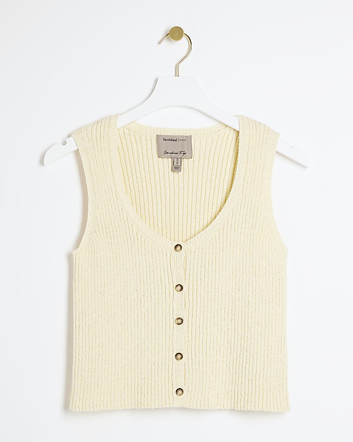 Yellow Knit Ribbed Waistcoat