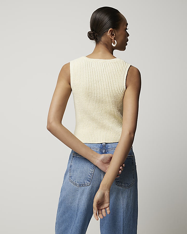 Yellow Knit Ribbed Waistcoat