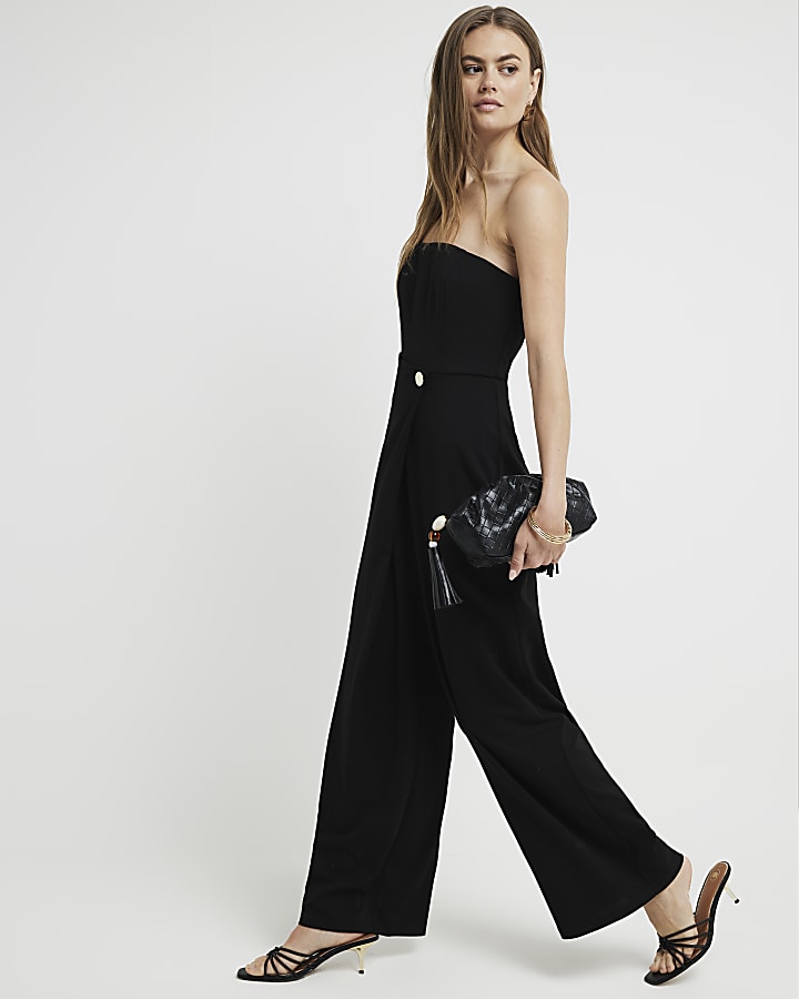 Black wrap bandeau jumpsuit