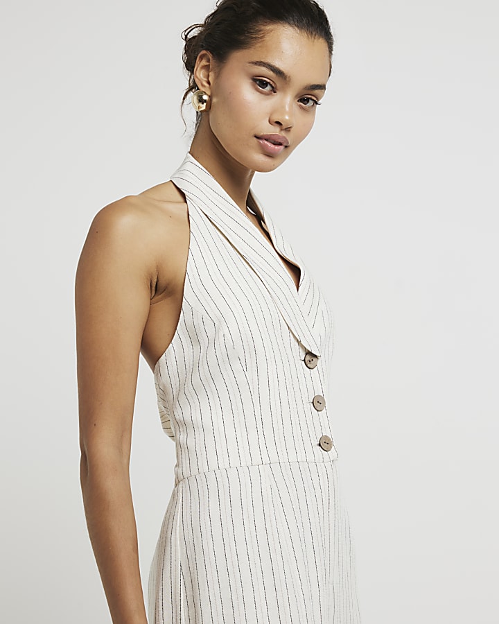 Petite white stripe waistcoat jumpsuit