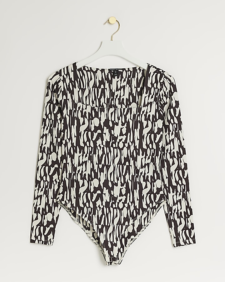 Black abstract long sleeve bodysuit