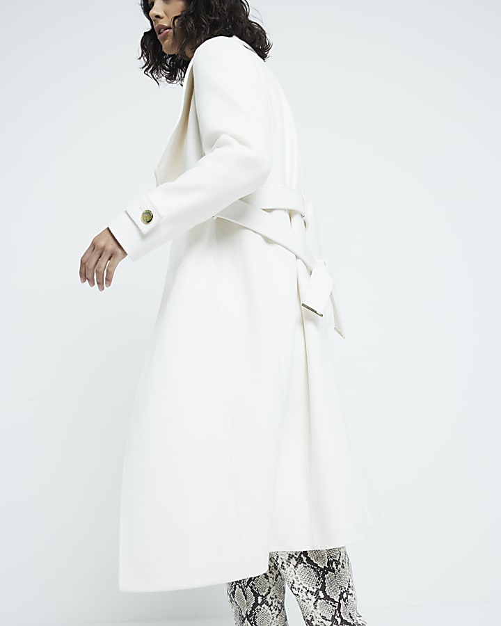 Cream belted wrap coat