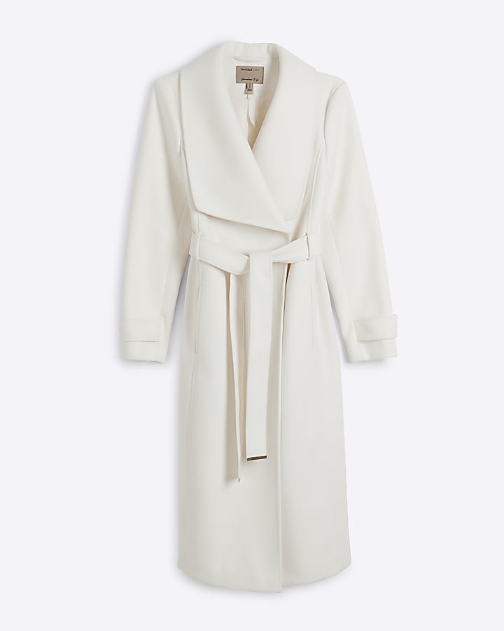 Cream belted wrap coat