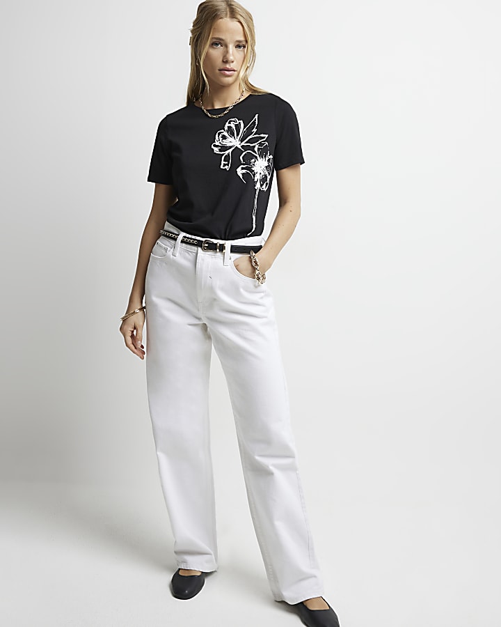Black floral graphic t-shirt