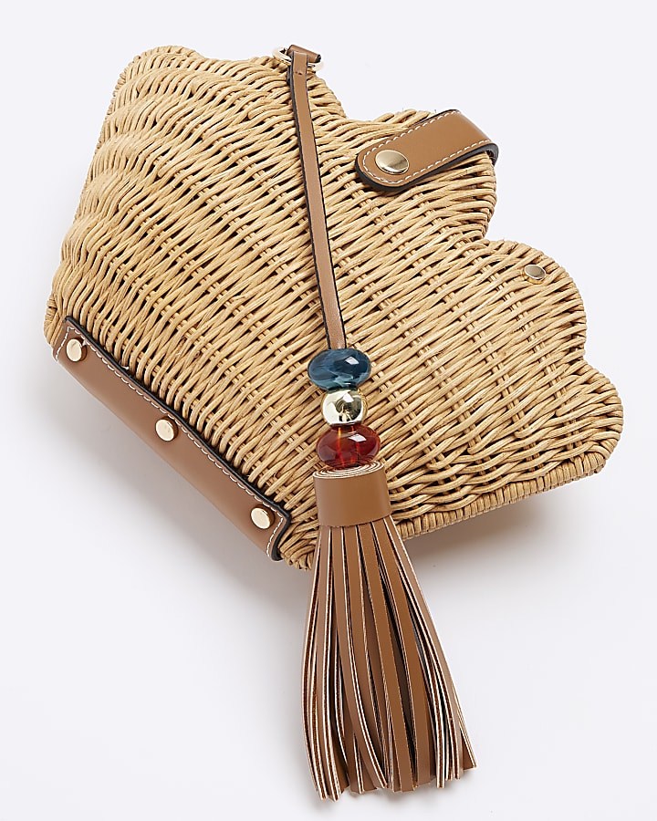 Beige Straw Basket Cross Body Bag