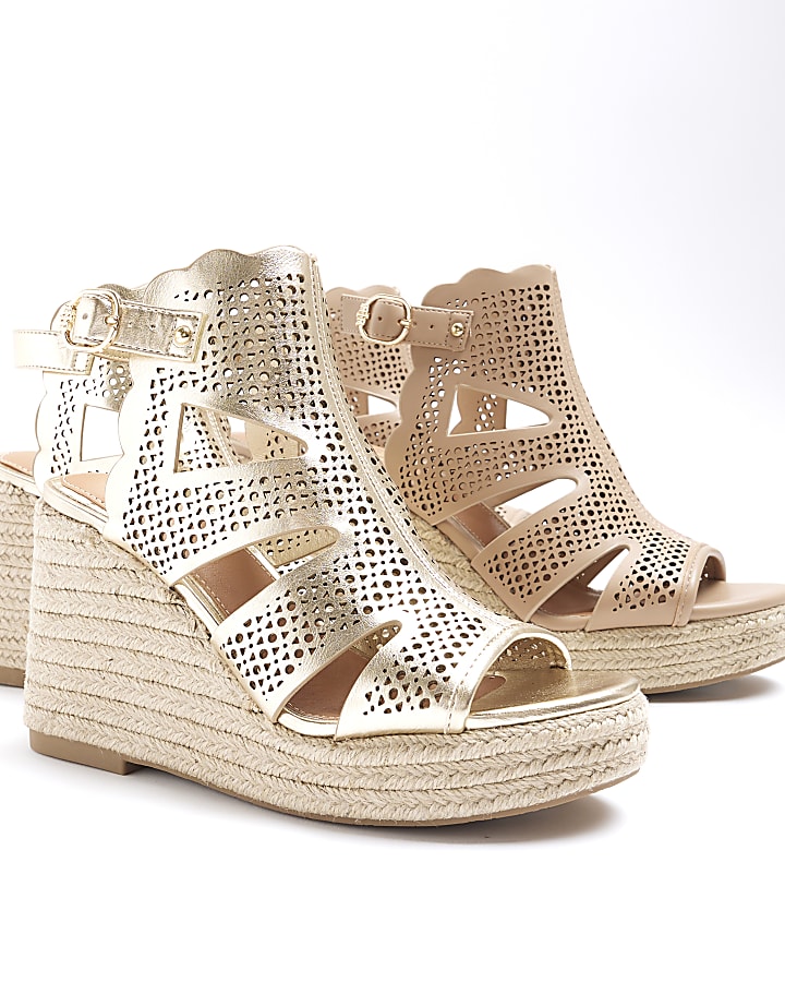 Gold Cut out Wedge Sandals