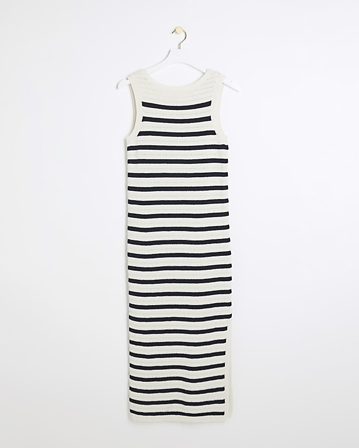 Navy crochet stripe bodycon midi dress