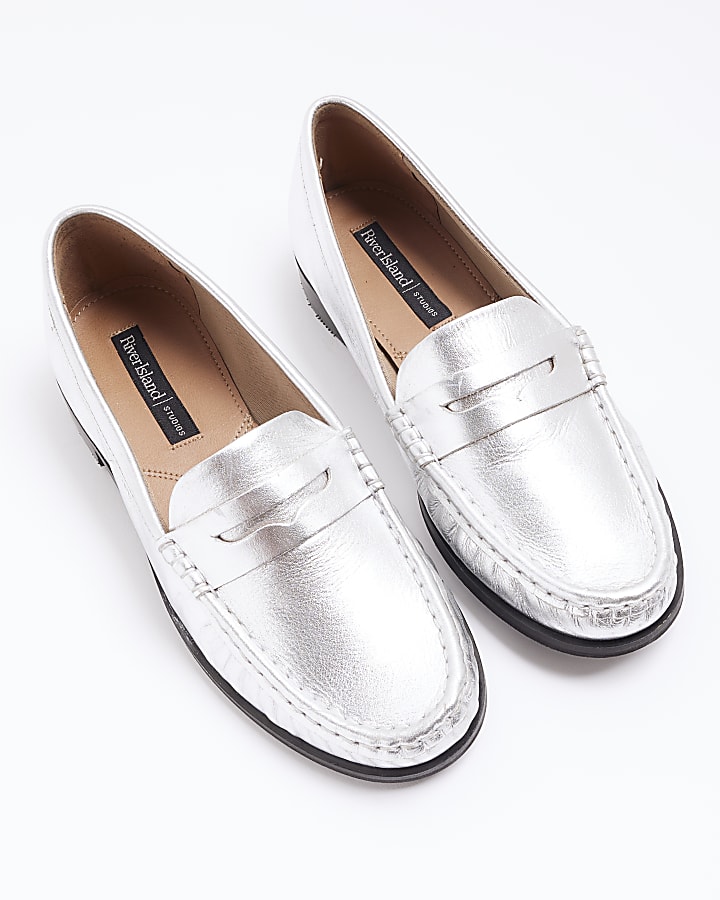 Silver leather loafers