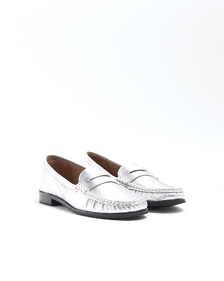 Silver leather loafers