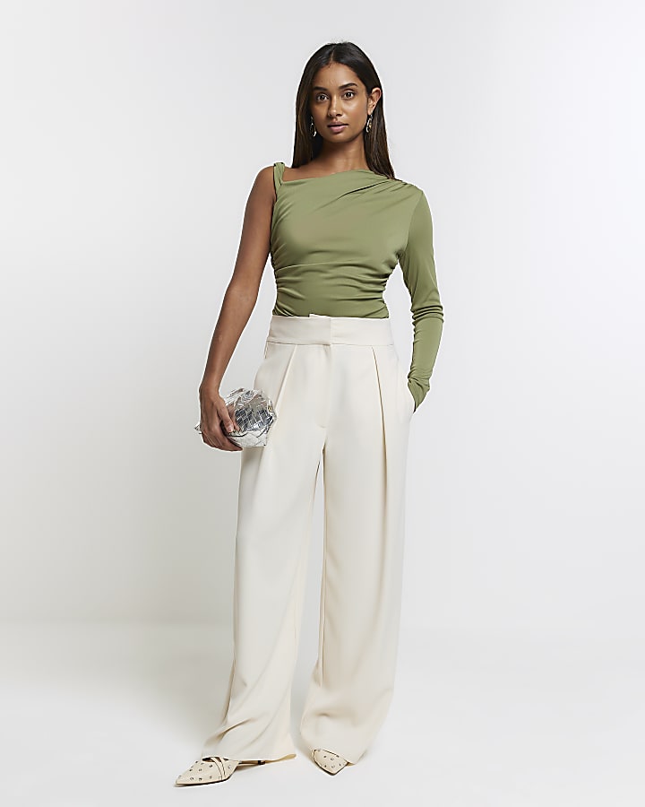 Green ruched one shoulder blouse